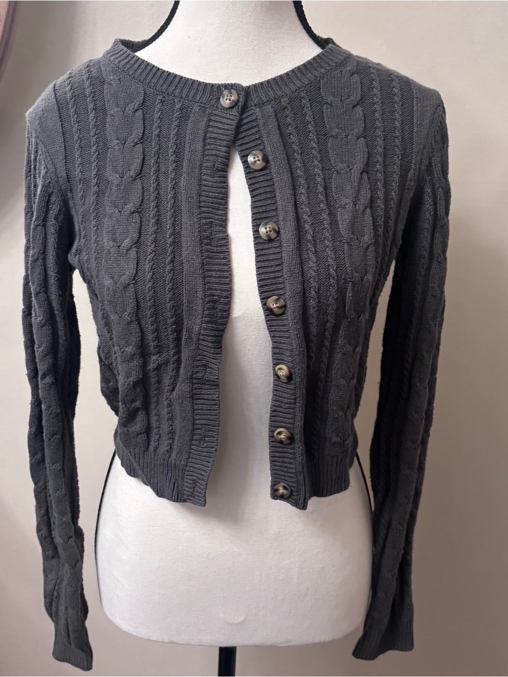 wild fable Charcoal Cable-Knit Cropped Cardigan